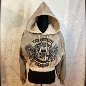 Meysi Kim Women's Apricot Evilwing Cropped Sweater Hoodie (M)